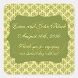 Yellow and Green Damask Wedding Favor Thank You Stickers