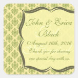 Yellow and Green Damask Wedding Favor Thank You Stickers