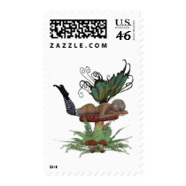 yellow and green fairy on mushroom postage by Ceyzpurplestang yellow and green fairy on mushroom postage