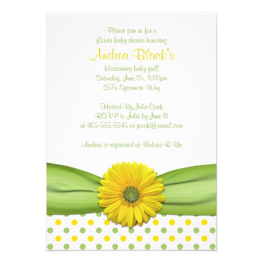 Yellow and Green Polka Dots Baby Shower Invitation