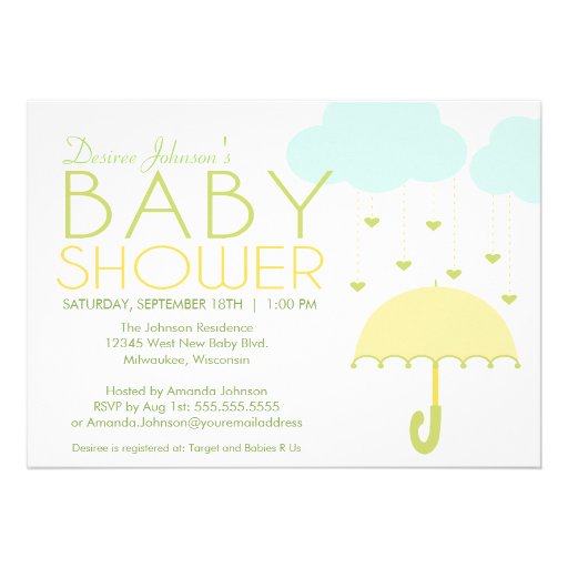 Yellow and Green Umbrella Baby Shower Invitation