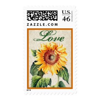 Yellow and Green Vintage Sunflower Love Postage Stamp