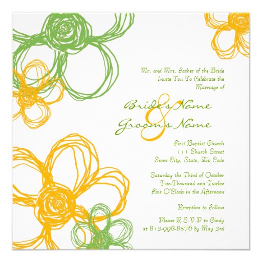 Yellow and Green Wild Flowers Wedding Invitation