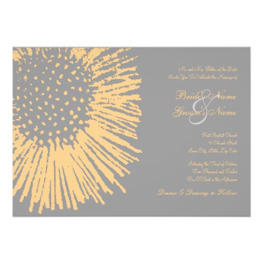 Yellow and Grey Abstract Floral Wedding Invitation