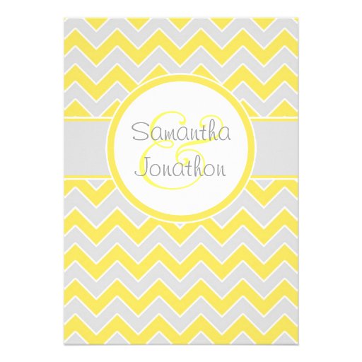 Yellow and Grey Chevron Pattern Wedding Invitation