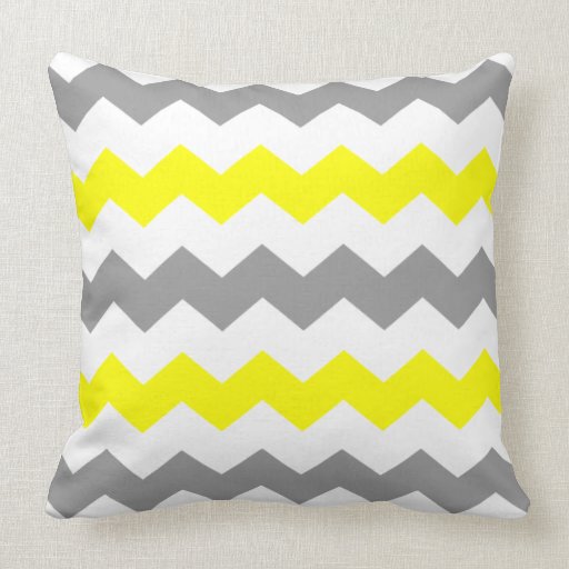 Yellow and Grey Chevron Throw Pillow