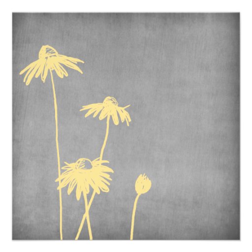 Yellow and Grey Chic Flower Wedding Invitation