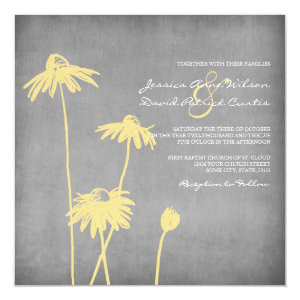 Yellow and Grey Chic Flower Wedding Invitation
