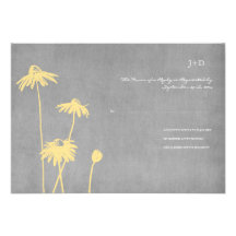 Yellow and Grey Chic Flower Wedding RSVP Announcement