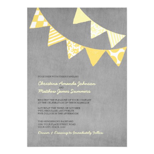 Yellow and Grey Fun Flags Wedding Invitations
