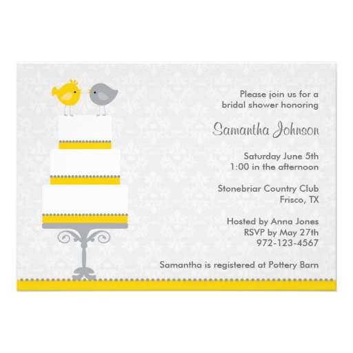 Yellow and Grey Love Birds Bridal Shower Invitatio Custom Invite