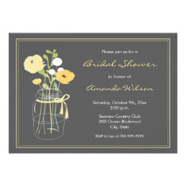 Yellow and Grey Mason Jar Bridal Shower Invitation