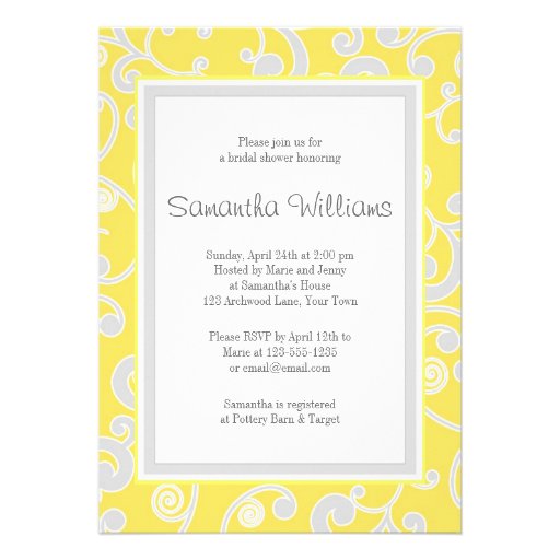 Yellow and Grey Scroll Bridal Shower Personalized Announcement