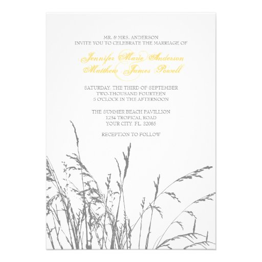 Yellow and Grey Sea Grass Beach Wedding Invitation