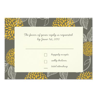 Yellow and Grey Vintage Floral RSVP Custom Invite