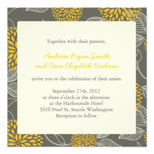 Yellow and Grey Vintage Floral Wedding invite