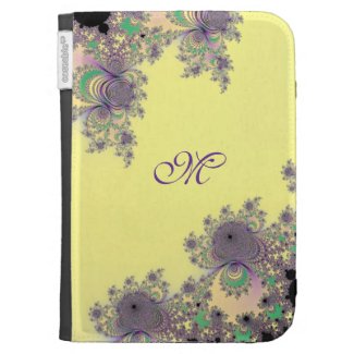 Yellow and Lavender Fractal Monogram Kindle Case