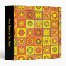 Yellow and Orange Hippie Flower Pattern 3 Ring Binder