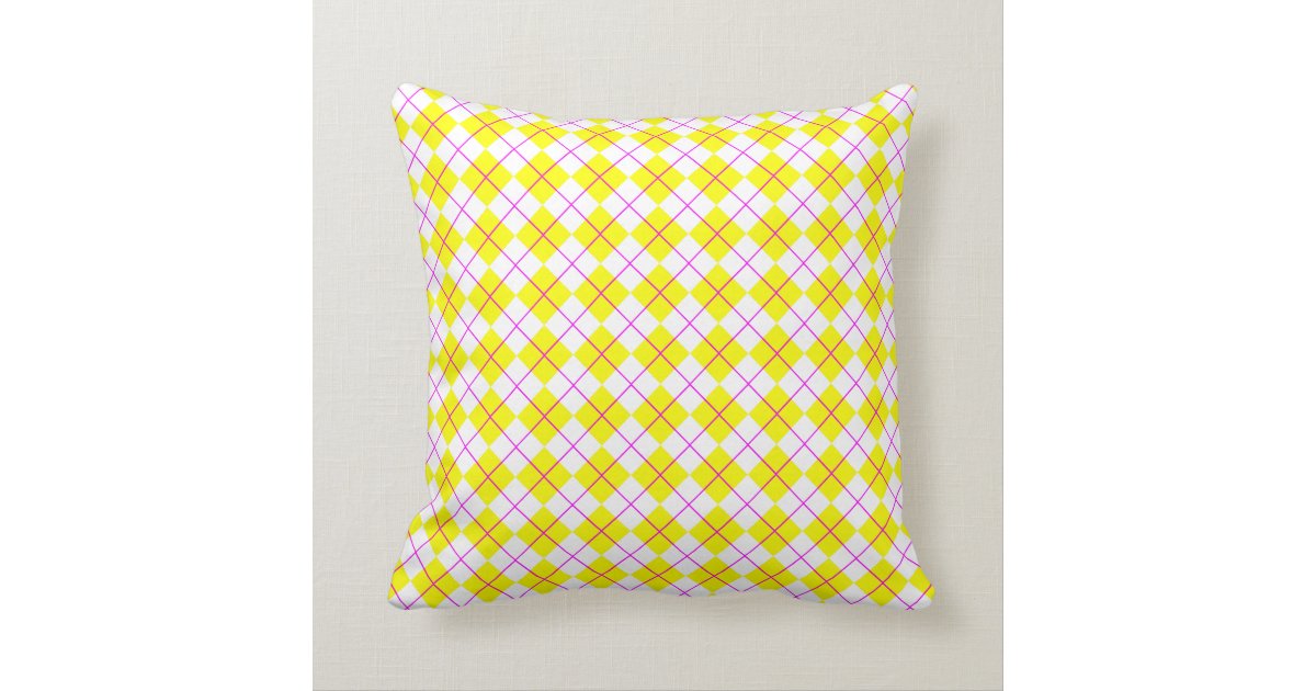 Yellow and Pink Argyle pattern Throw Pillow Zazzle