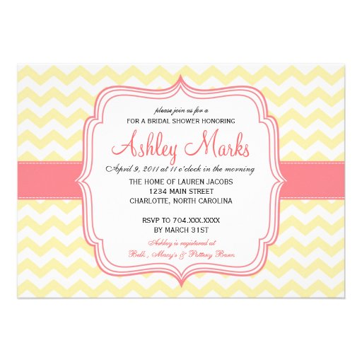 Yellow and Pink Cheveron Invitaiton Personalized Invitation