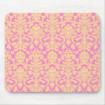 Yellow and Pink Floral Lace Damask Mousepad