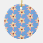 Yellow and Pink Flowers on Light Blue. Christmas Tree Ornament