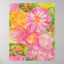 Yellow and Pink Peonies Bouquet Print