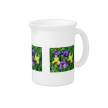 Yellow and Purple Irises Beverage Pitcher