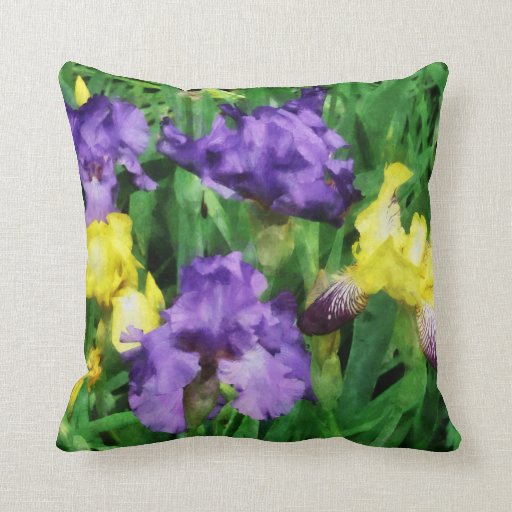 Yellow and Purple Irises Throw Pillows Zazzle