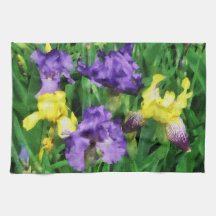 Yellow and Purple Irises Towel