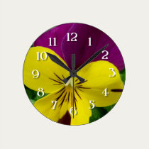 Yellow and Purple Viola (pansy) Flower wall clocks