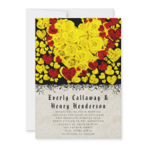 Yellow and Red Heart Roses Wedding Invitation
