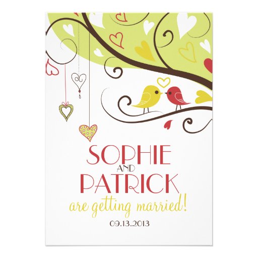 Yellow and Red Lovebirds Wedding Invitation