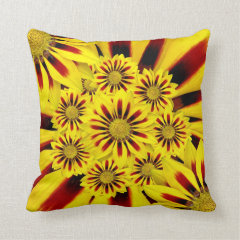 Yellow and Red Striped Flower Collage Throw Pillow