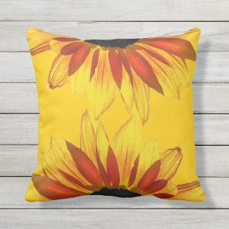 Yellow and Red Sunflower Floral Outdoor Pillow