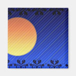 Yellow and Reddish moon on striped pattern Fridge Magnets