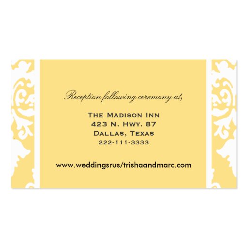 Yellow and white damask Wedding enclosure cards Business Cards (front side)