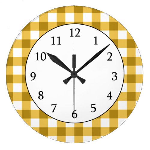 Yellow And White Gingham Check Pattern Wall Clocks