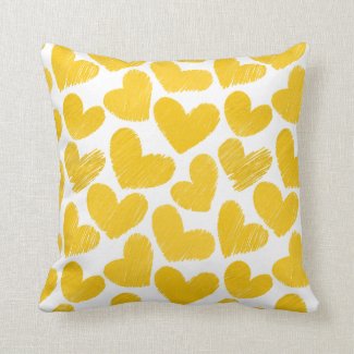 Yellow and white Hearts Pillow