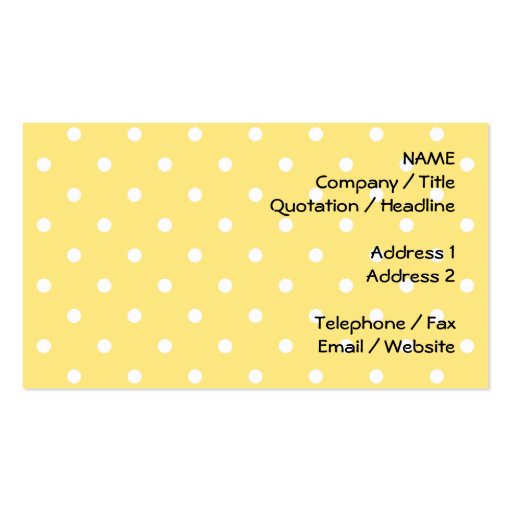 Yellow and White Polka Dots Pattern. Business Cards