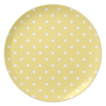 Yellow and White Polka Dots Pattern. Plates