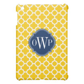 Yellow and White Quadrefoil Pattern Monogram Case For The iPad Mini