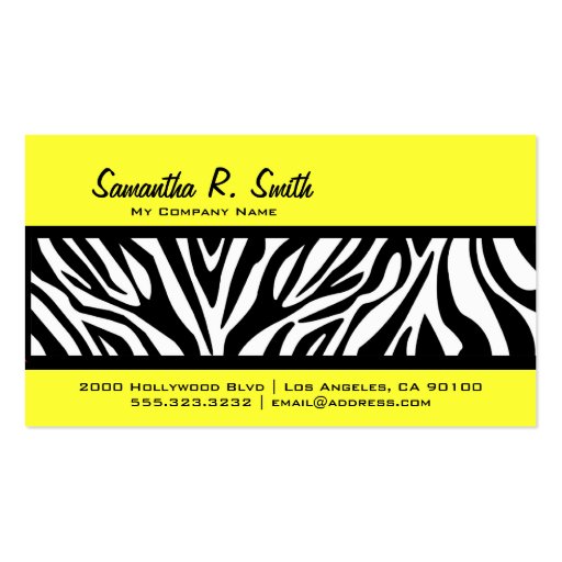 Yellow and Zebra Stripe Business Card (front side)