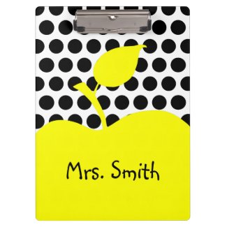 Yellow Apple White and Black Polka Dot Clipboard