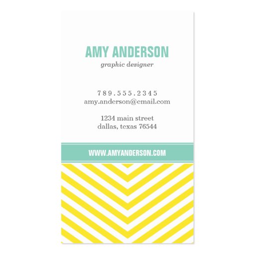 Yellow & Aqua Modern Chevron Stripes Business Card (front side)