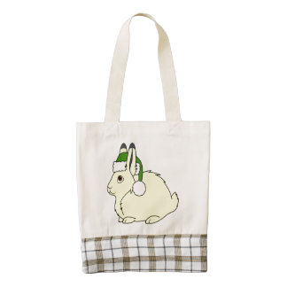 Yellow Arctic Hare with Christmas Green Santa Hat Zazzle HEART Tote Bag