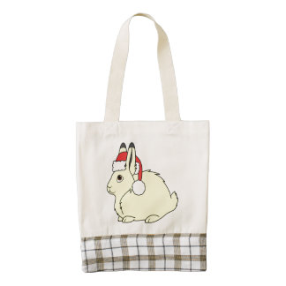 Yellow Arctic Hare with Christmas Red Santa Hat Zazzle HEART Tote Bag