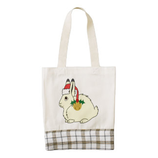 Yellow Arctic Hare with Santa Hat & Gold Bell Zazzle HEART Tote Bag