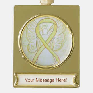 Yellow Awareness Ribbon Angel Art Custom Ornament Gold Plated Banner Ornament