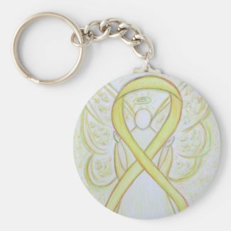 Yellow Awareness Ribbon Angel Custom Art Keychain